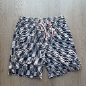 Crewcuts  Navy & White Striped Swim Shorts with Orange Drawstring 12yr